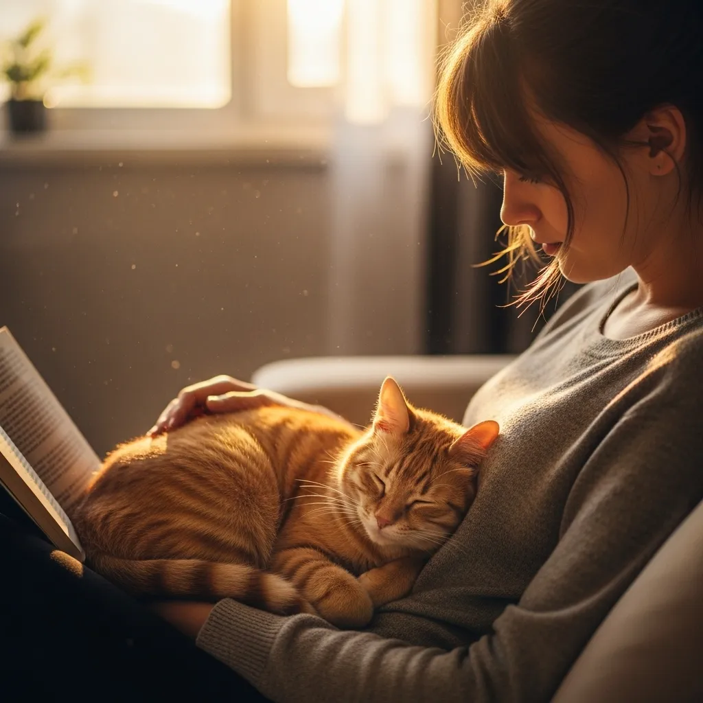 Senior cat and owner sharing quiet moment – celebrating every stage of cat adulthood