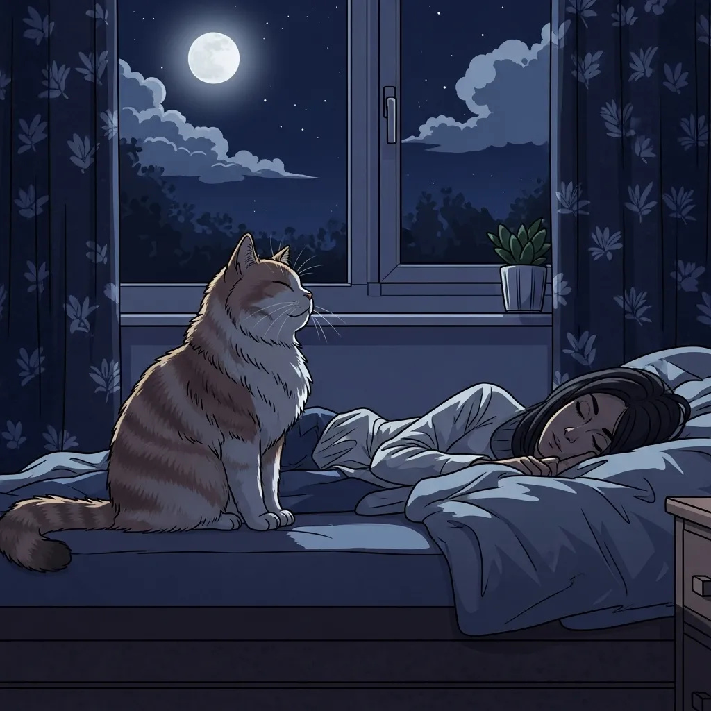 Cat watching owner sleep showing protective behavior