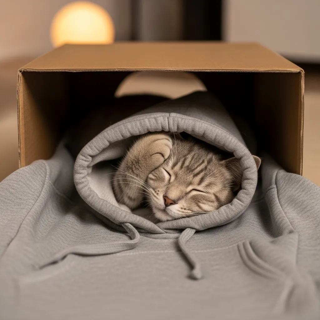 DIY safe space for cats using owner’s clothes for scent comfort
