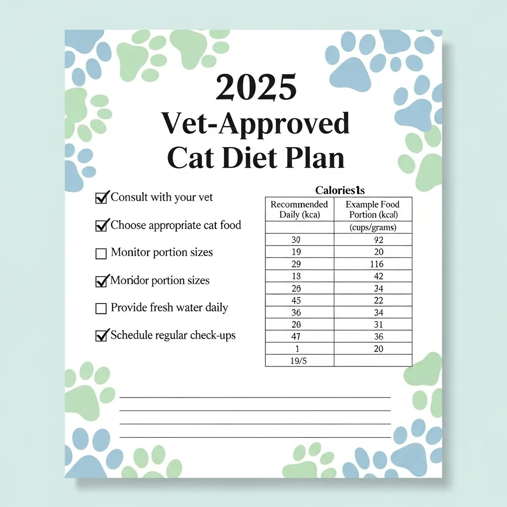 Downloadable cat diet plan cheat sheet for easy weight management tracking.