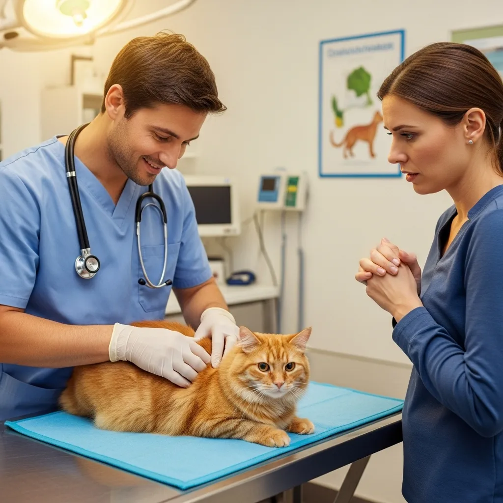 Vet checking injection-site lump three weeks post-vaccination – know when to seek professional help.