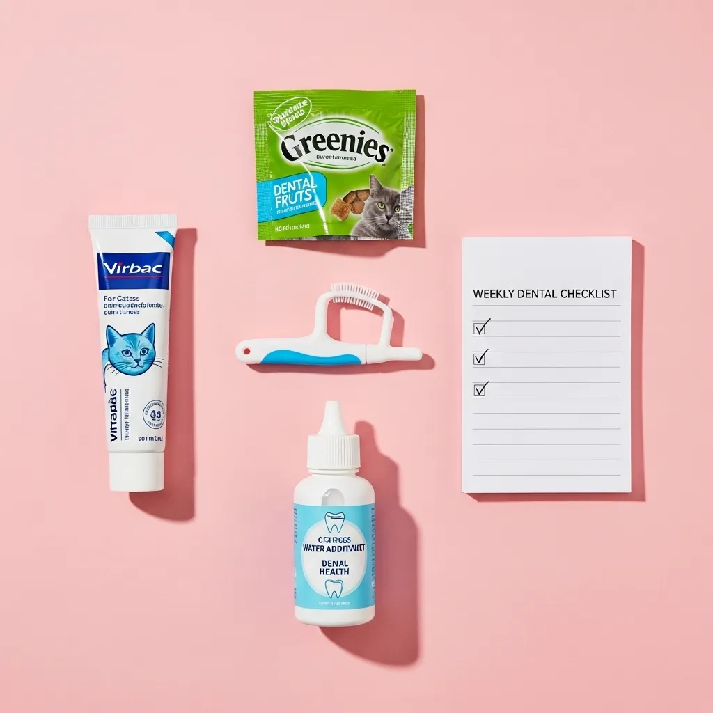  Organized cat dental care routine tools and weekly checklist for at-home cat dental hygiene