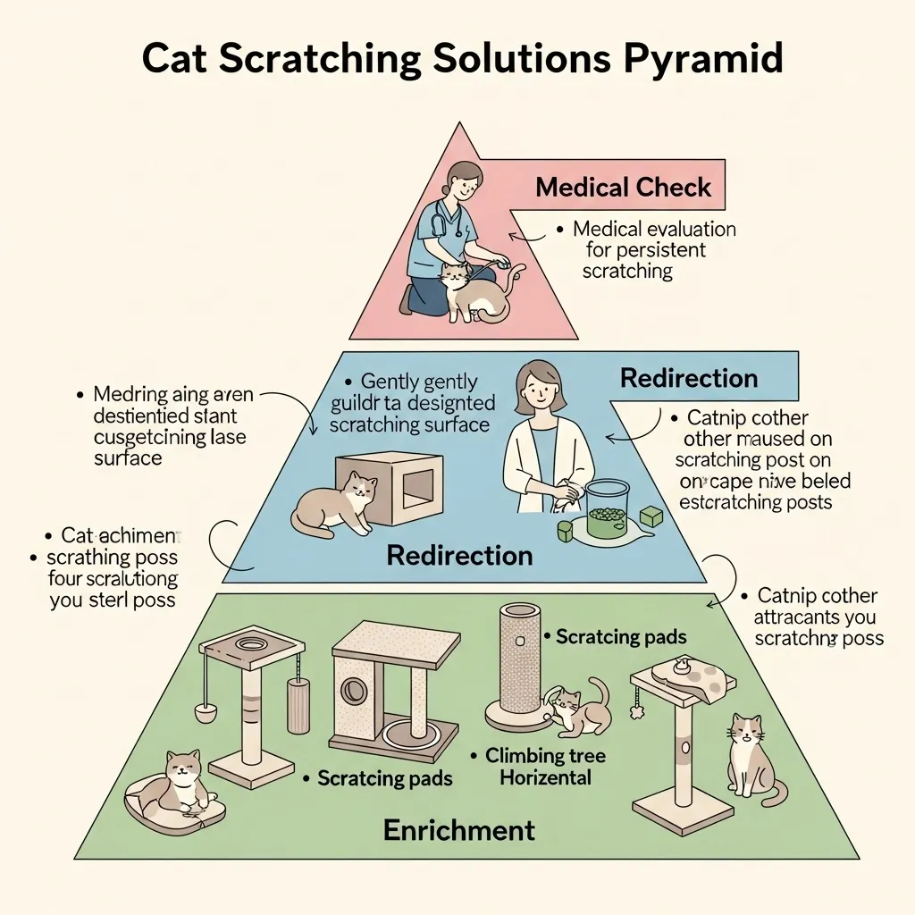 Cat scratching solutions pyramid – from enrichment to vet care