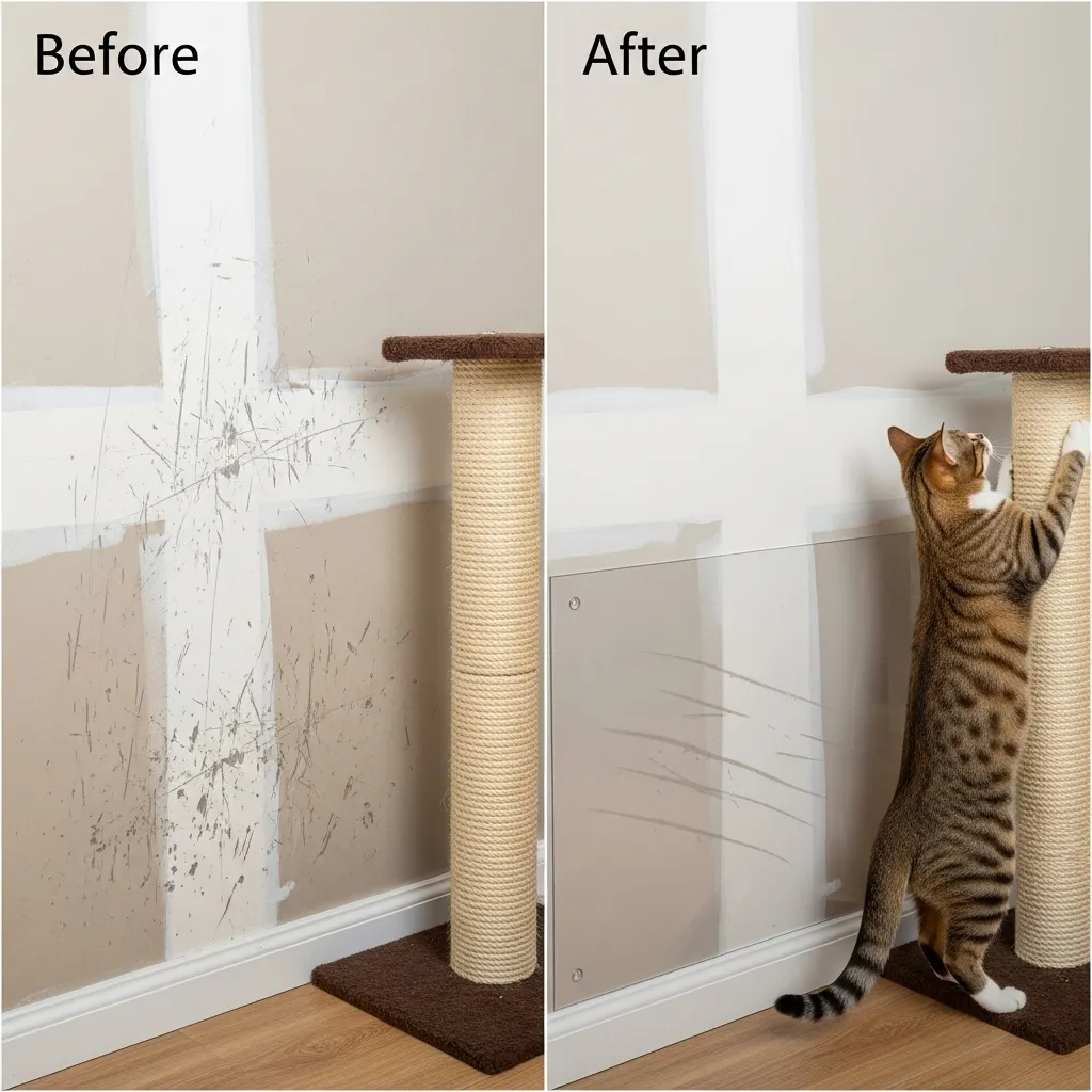 Before and after wall protection from cat scratching – effective home solutions