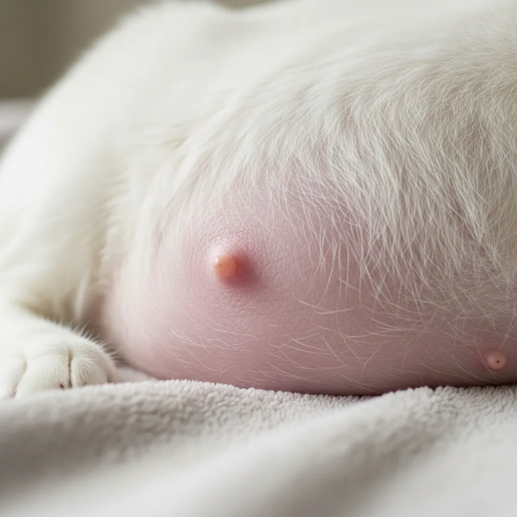 Pink nipples on pregnant cat – early sign of cat pregnancy at 3–4 weeks"