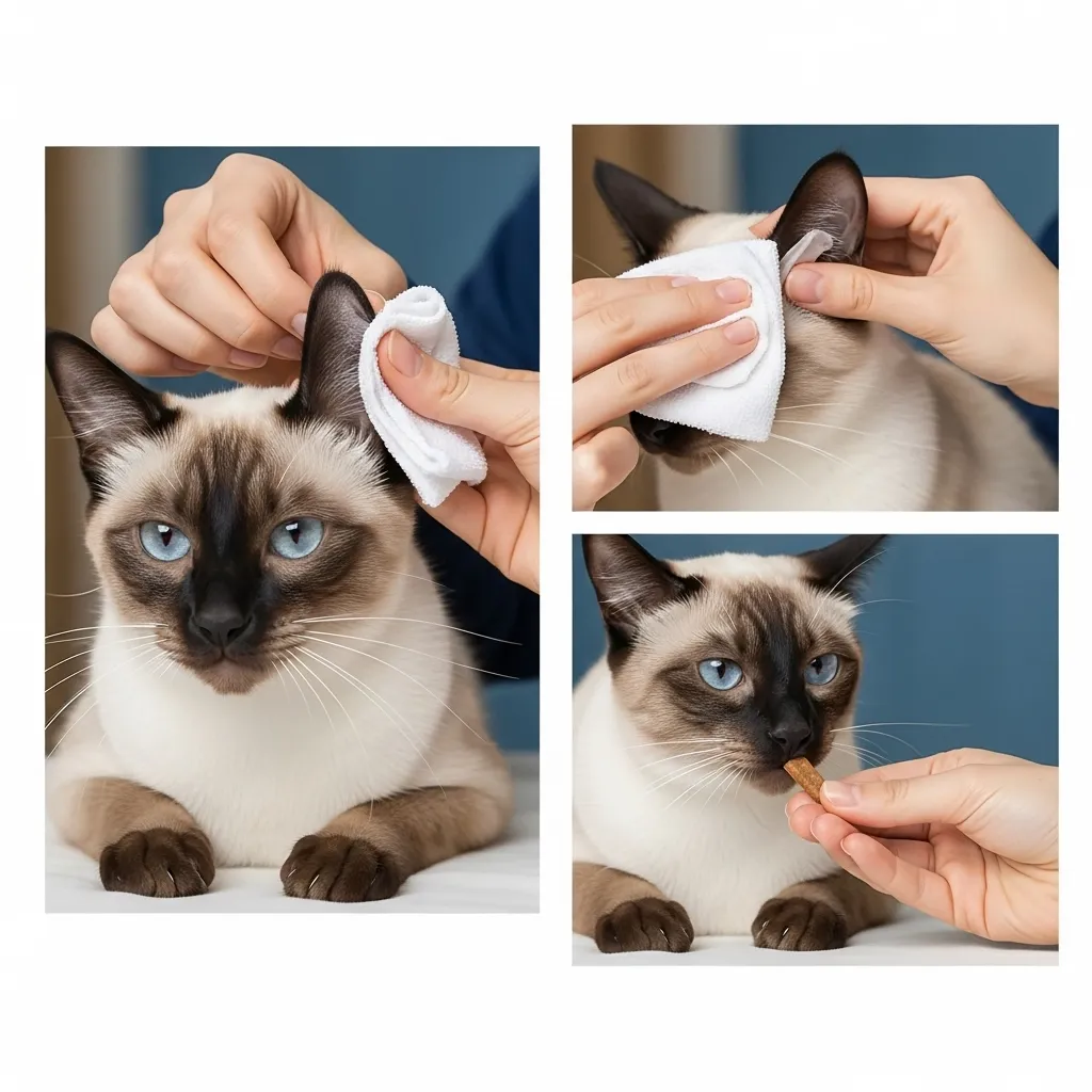 Gentle cat ear cleaning methods – wiping technique with damp cloth