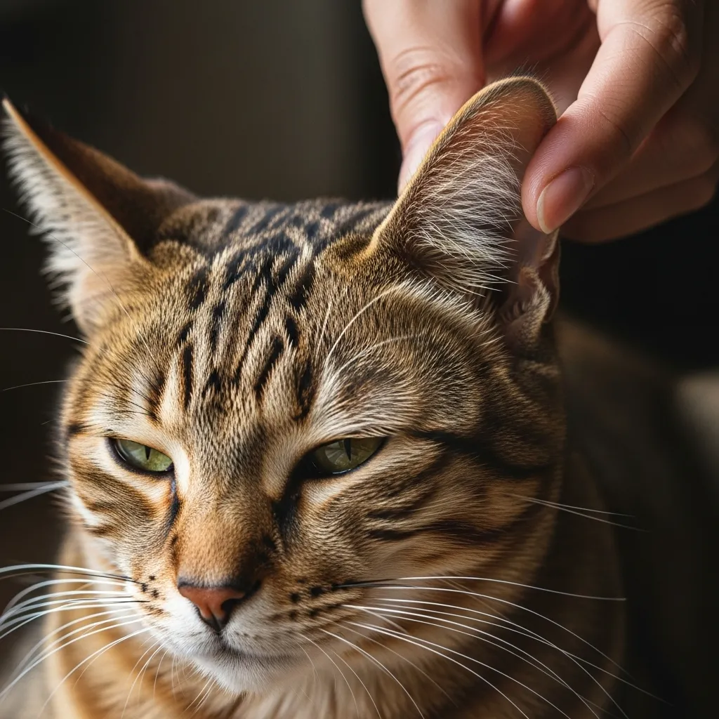 How to check cat ears for problems – healthy pale pink ear canal example