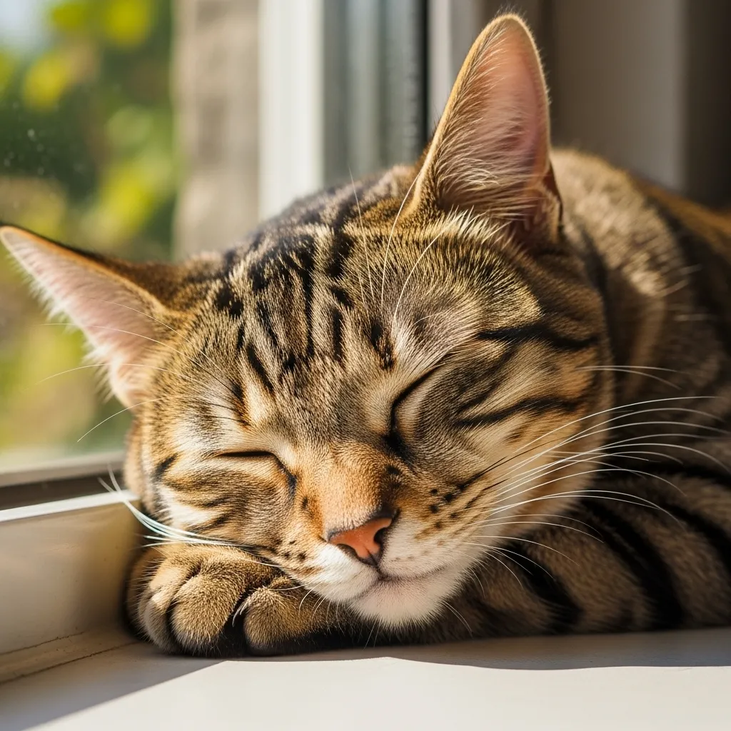 Normal cat breathing at rest – subtle chest movement, closed mouth, relaxed posture.