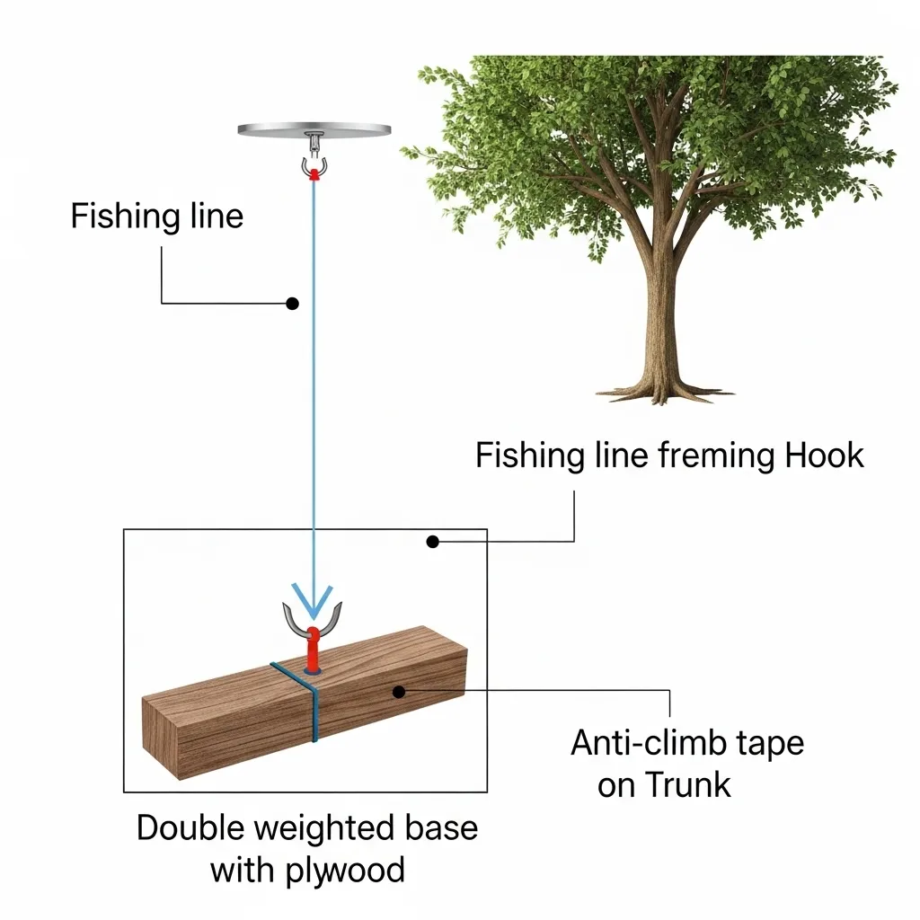 Engineering diagram of cat-proof Christmas tree anchoring system