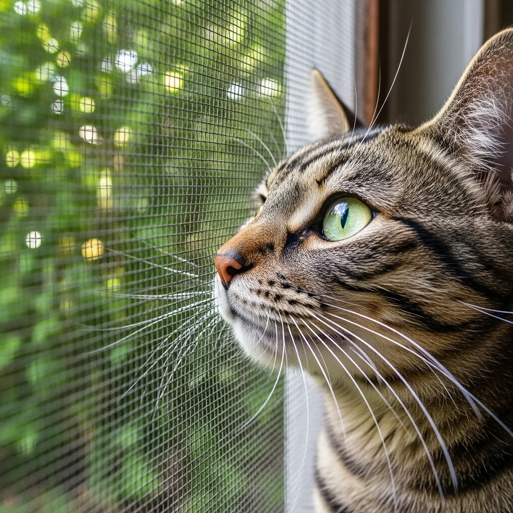 Cat wanting to go outside, sniffing door with intense curiosity