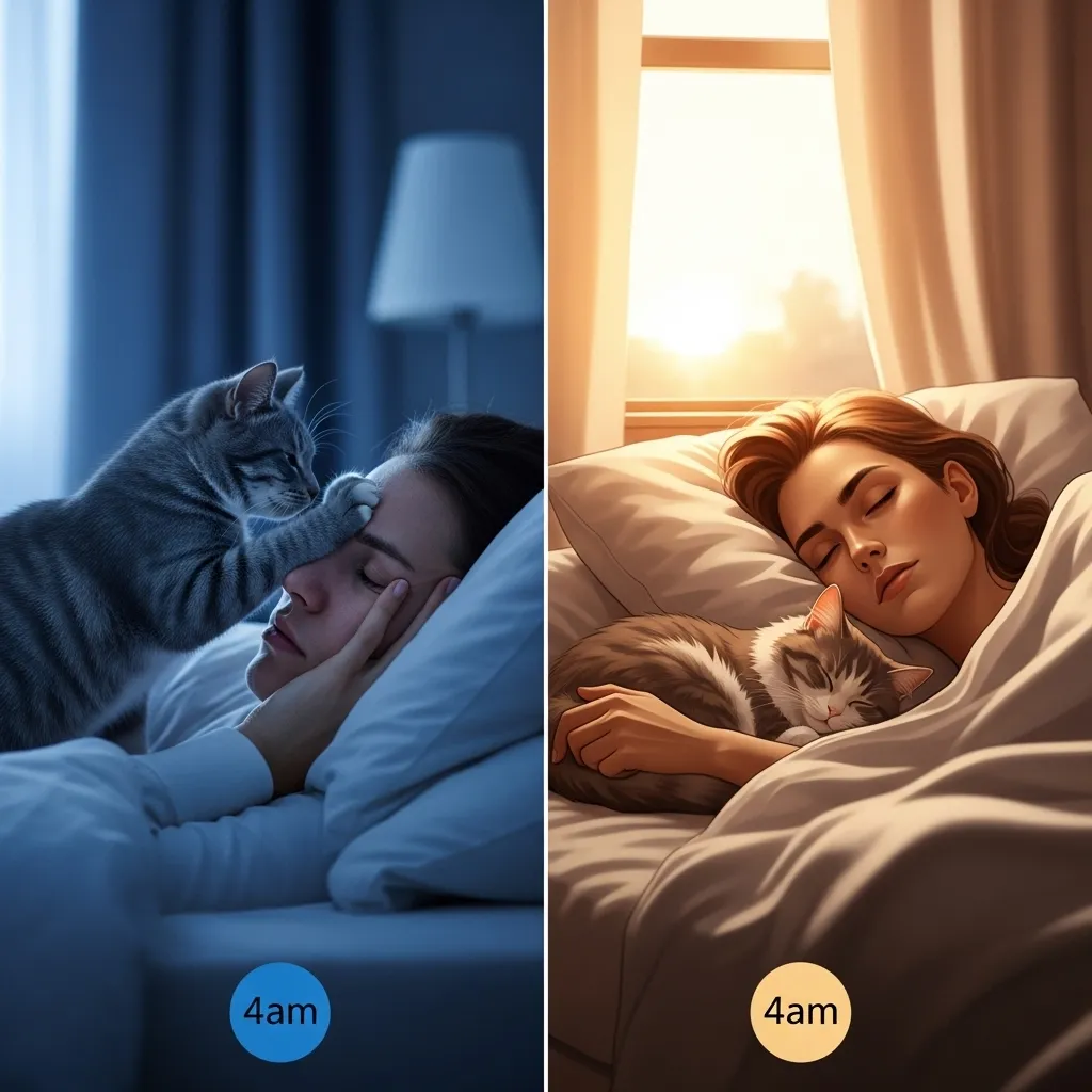 Before and after stopping cat 4am wake-ups with routine and enrichment