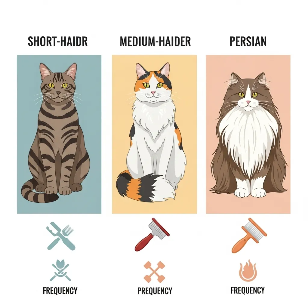 Cat brushing frequency by coat type – short vs long-haired cats guide.