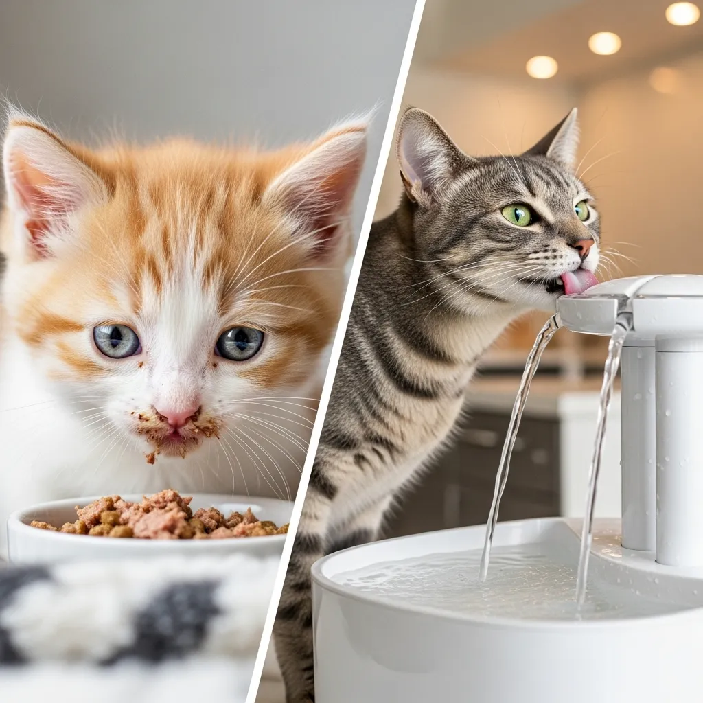 Kitten feeding requirements vs. adult cat hydration needs