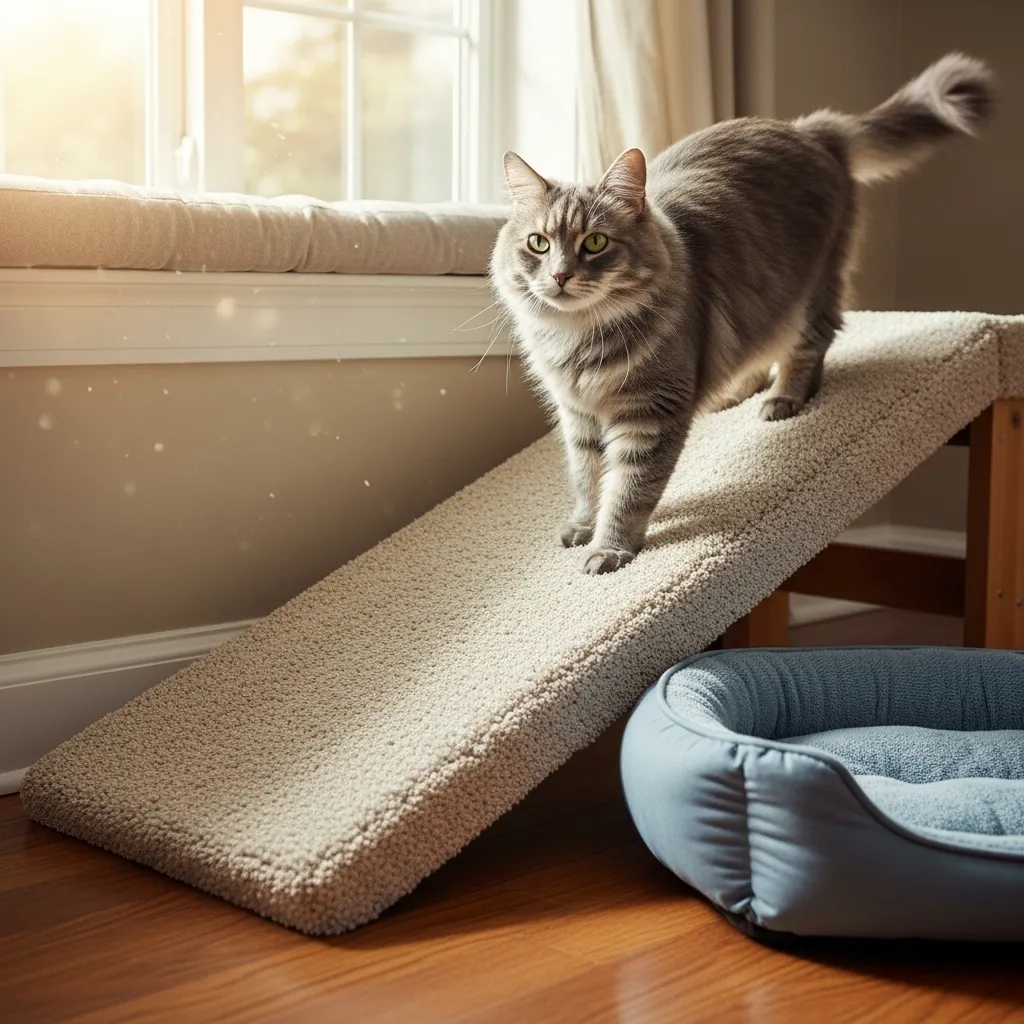 Senior cat thriving with arthritis management  ramps and comfort for quality of life