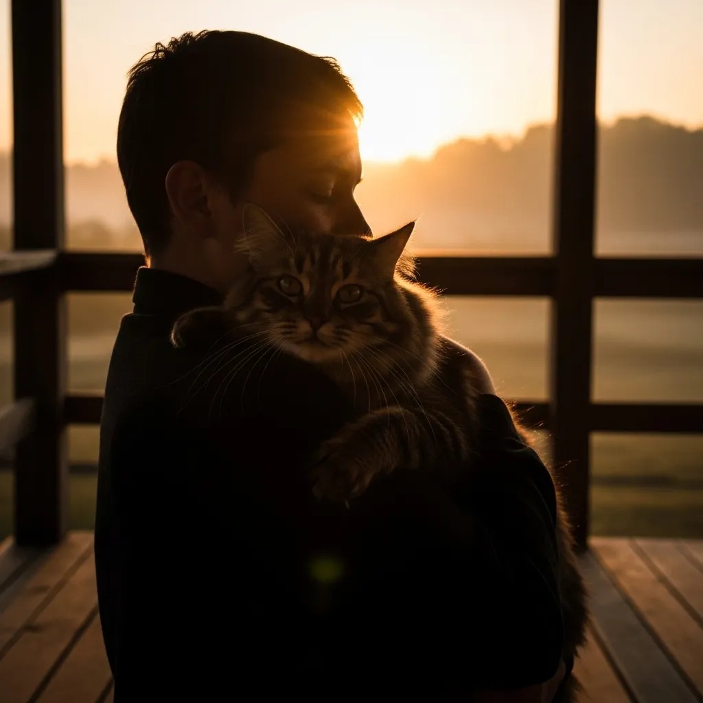 Scared cat returns home after hiding outside – safe reunion moment.