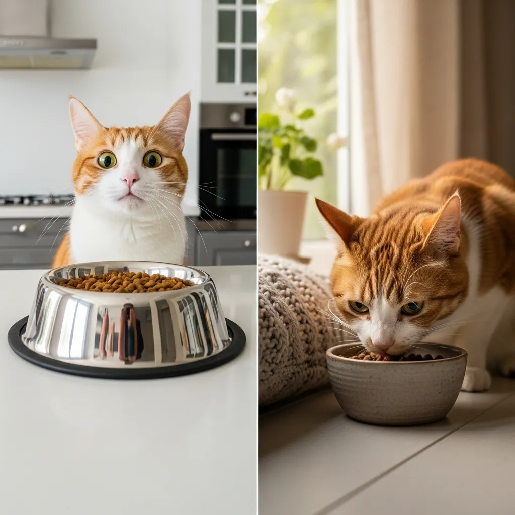 Environmental fixes for anxious cat eating – avoid reflections and noise
