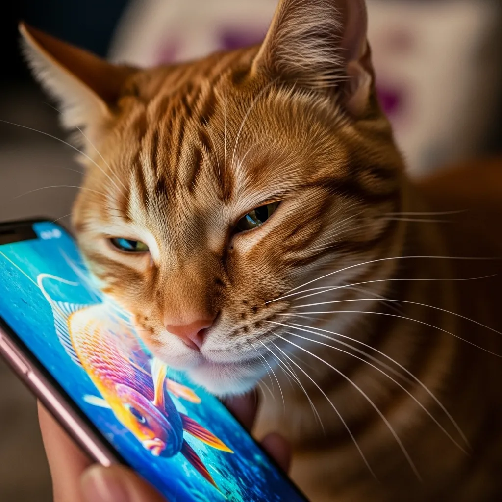Cat rubbing face on phone screen showing feline affection and scent marking