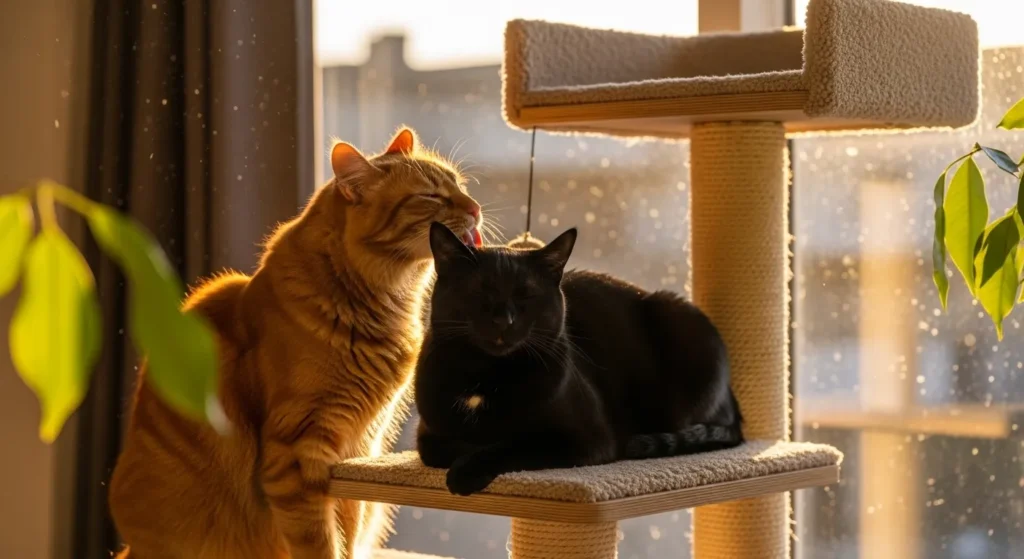Peaceful multi-cat household after understanding neck biting behavior
