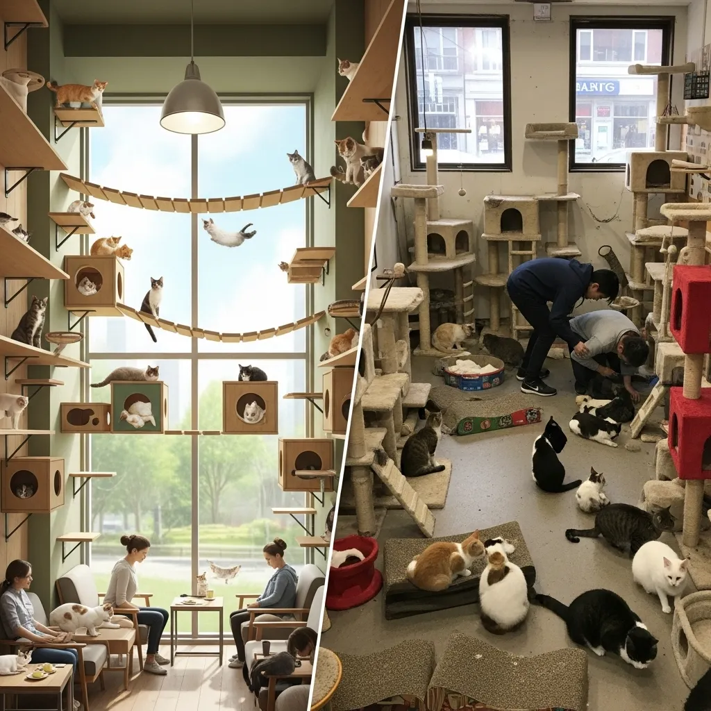  Good vs poor cat cafe interior design for cat welfare
