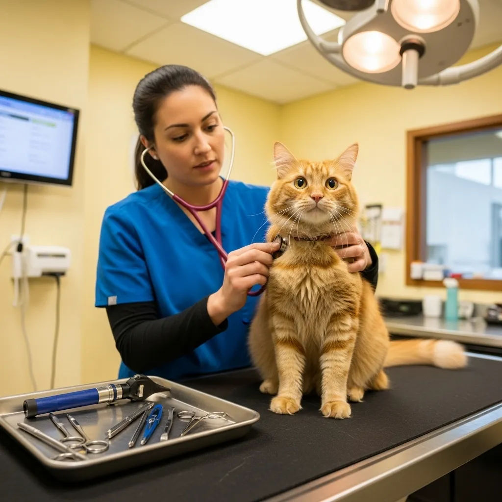  Veterinarian examining cat for respiratory causes of unusual vibrating noises