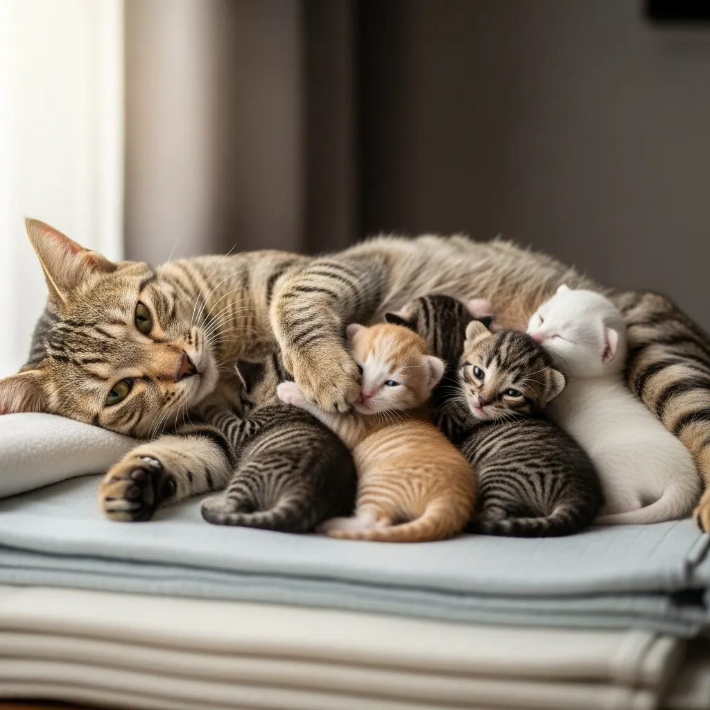  Healthy 10-day-old kittens nursing on clean postpartum bedding  the goal of smart nest hygiene