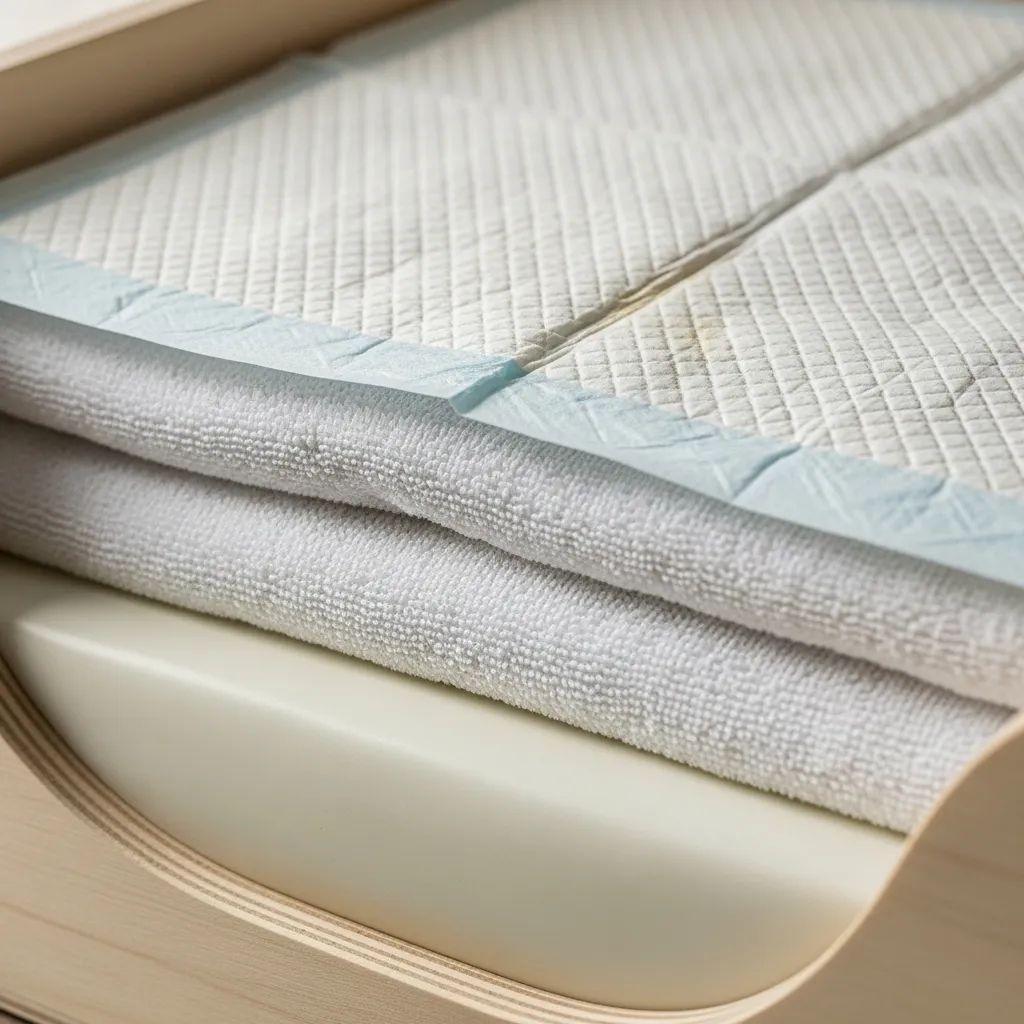 Recommended layered postpartum cat bedding system for easy spot cleaning
