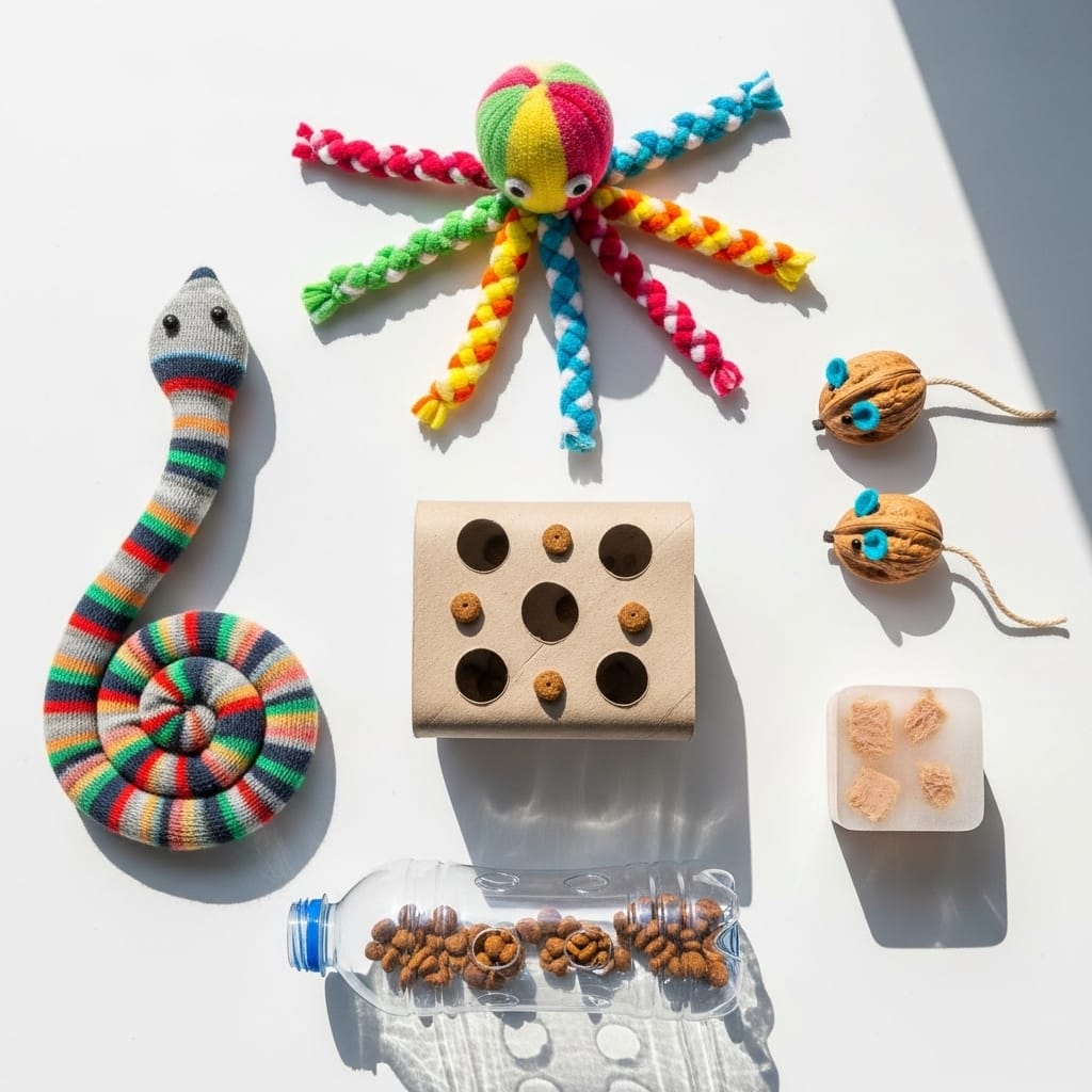 Collection of easy DIY cat toys made from household items
