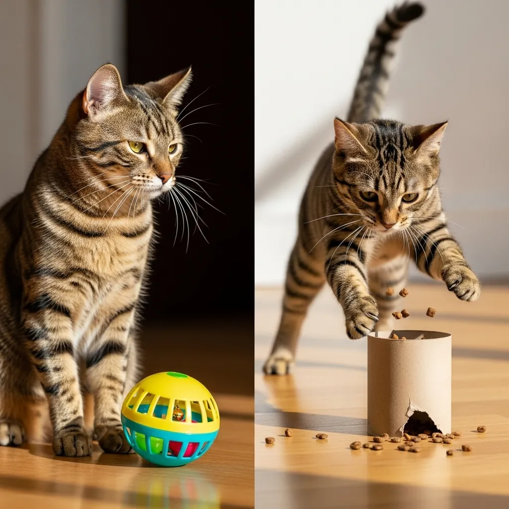 Cat ignoring expensive toy versus attacking homemade toilet paper roll toy