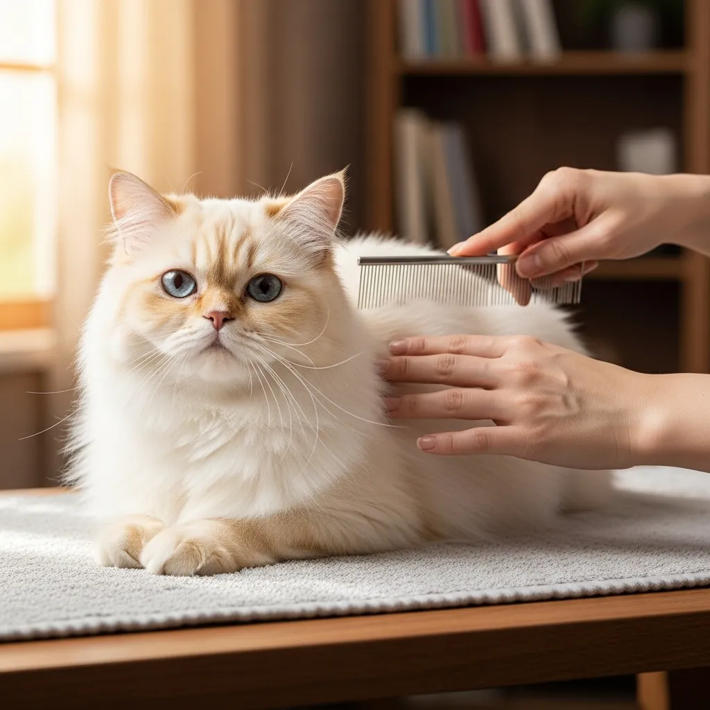 Professional cat grooming session for long-haired breeds – peaceful and stress-free.