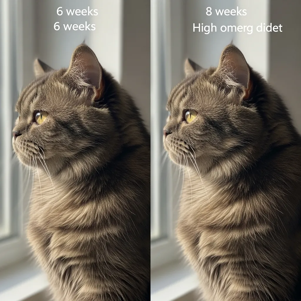  Before and after shiny coat transformation on high-omega-3 cat food