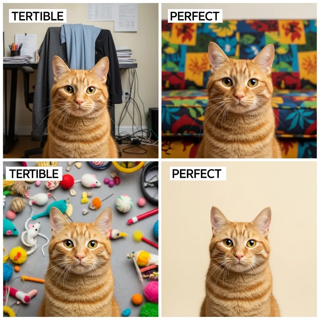 Cat photography background examples – what to avoid vs what works for Pinterest
