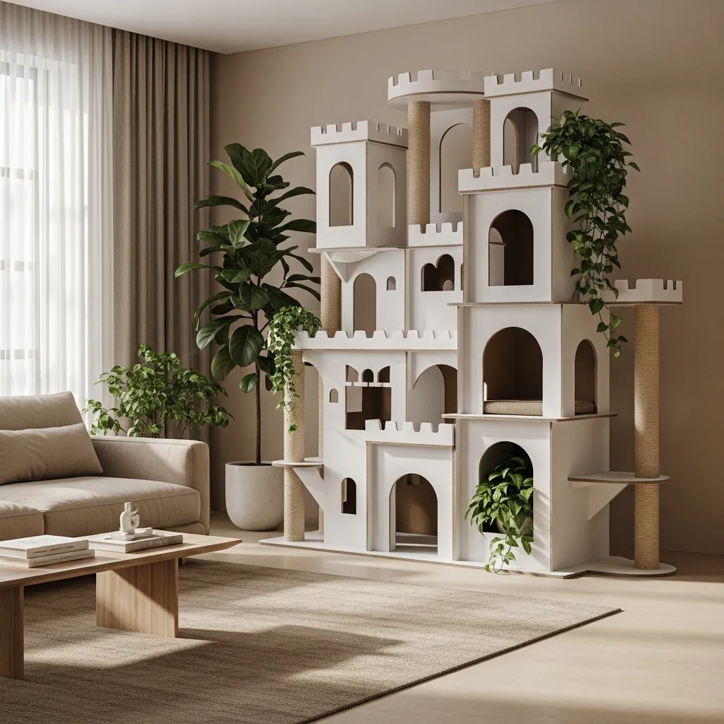 Elegant DIY cardboard cat castle that looks like a $400 designer piece