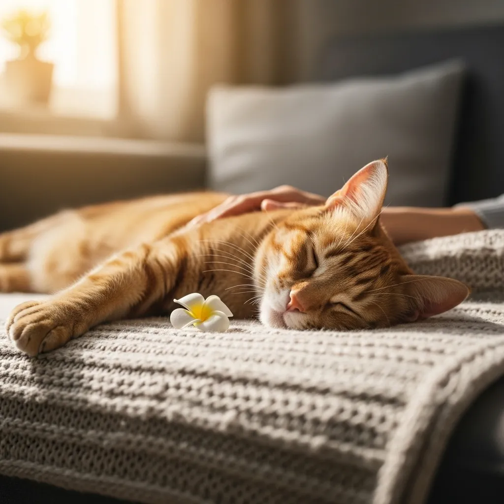 Cat after natural death at home, resting peacefully