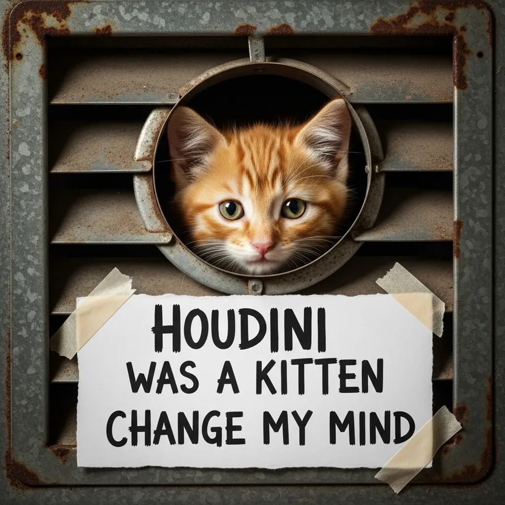 kitten mischief meme - escaped through air vent 2025