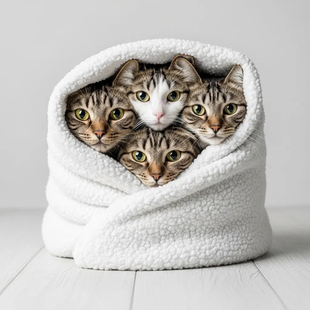 Ultimate cozy cat meme: triple cat blanket burrito winter 2025"