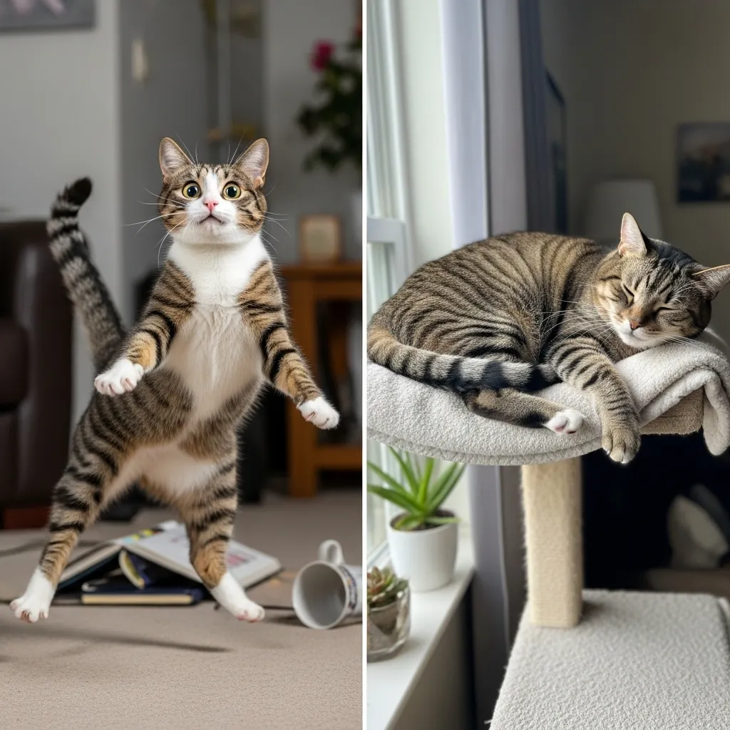 Why Is My Cat So Jumpy 1 Before and after of a formerly jumpy cat that learned to feel safe at home