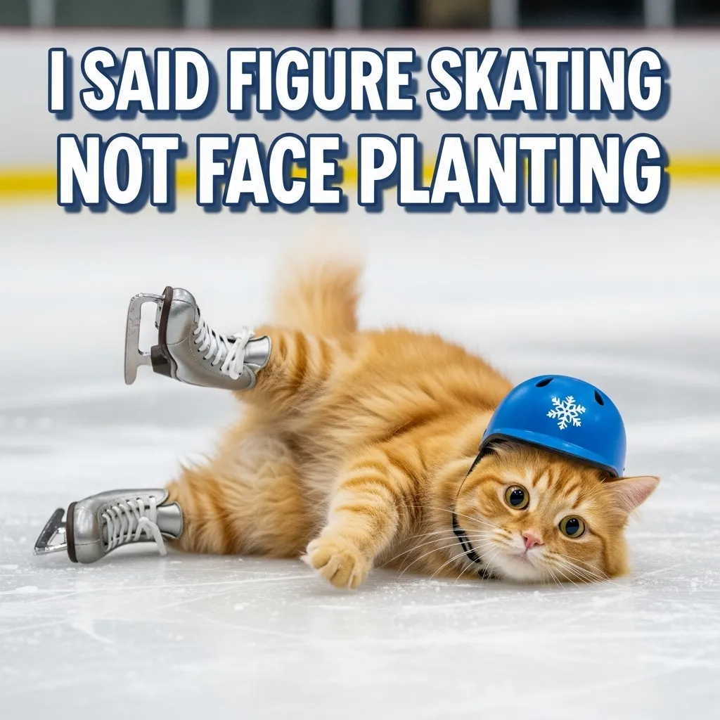 Winter cat jokes meme: cat ice skating fail 2025