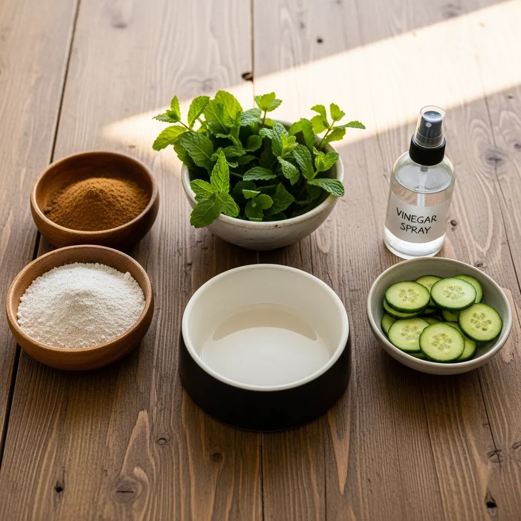 Pet-safe natural ant deterrents – cinnamon, DE, mint, vinegar, cucumber