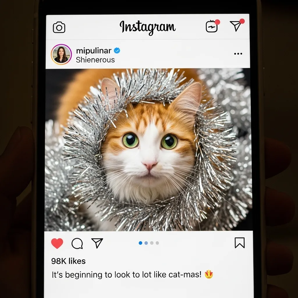 Viral cat Christmas meme Instagram post example with caption
