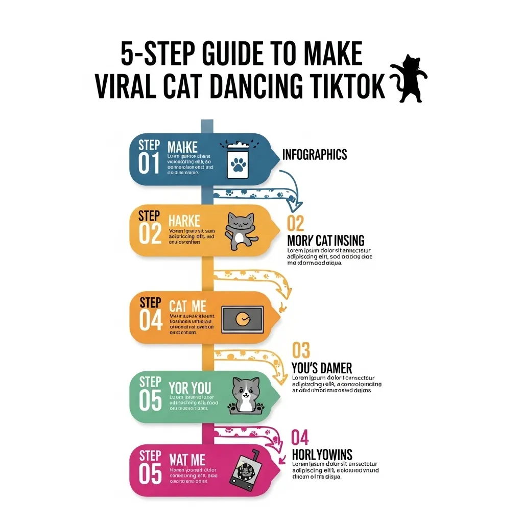 5-step infographic: How to make your cat the next viral cat dancing meme on TikTok 2025