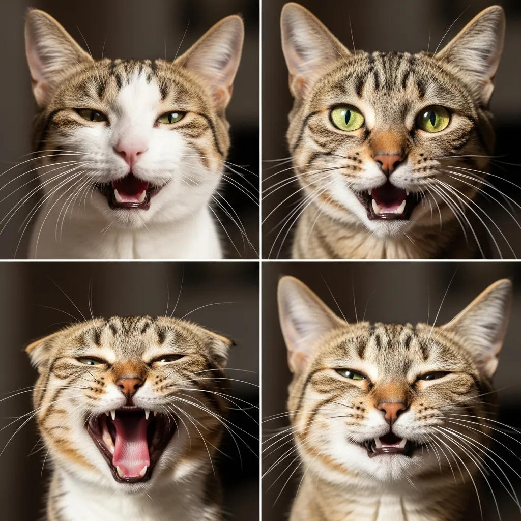 Four common types of cat meows and the facial expressions that go with them