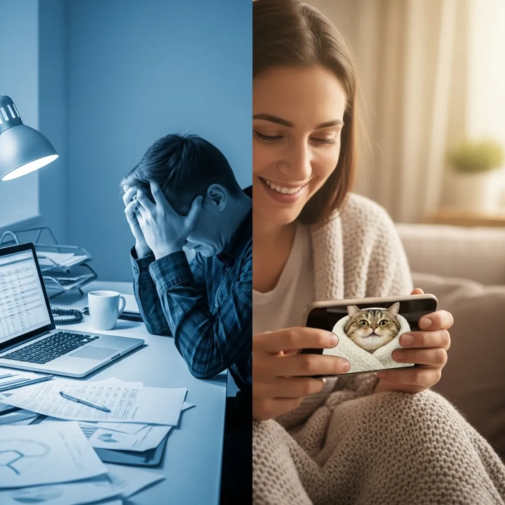 before and after seeing cozy cat memes mood change