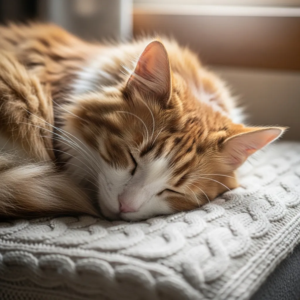 Cat sleeping peacefully on blanket after kneading session – the ultimate goal of the behavior