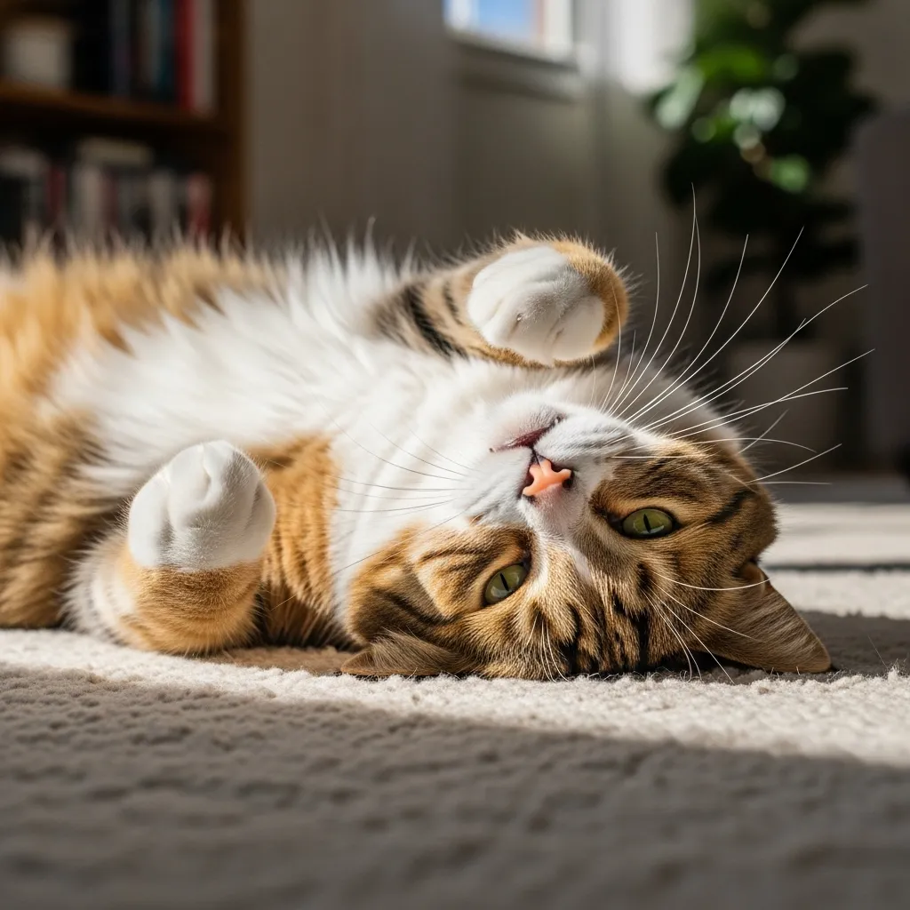 Cat showing belly as a sign of complete trust and love
