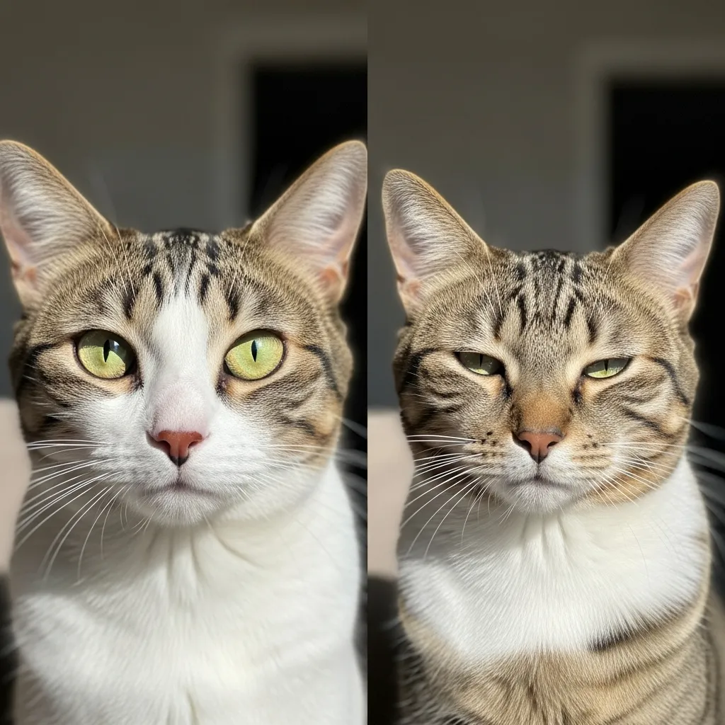 Before and after slow blinking, how cats say ‘I trust you