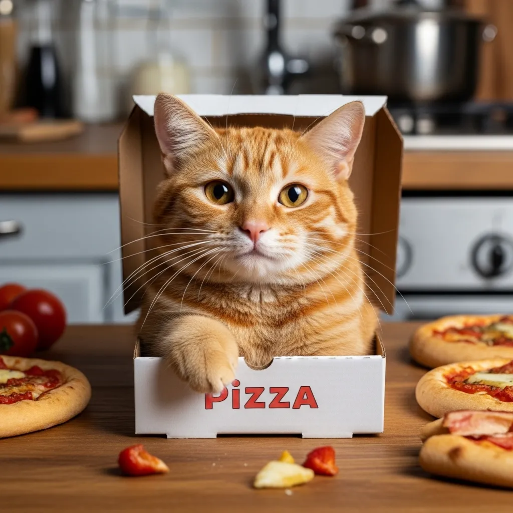funny cat hiding in pizza box meme 2025 – viral on TikTok