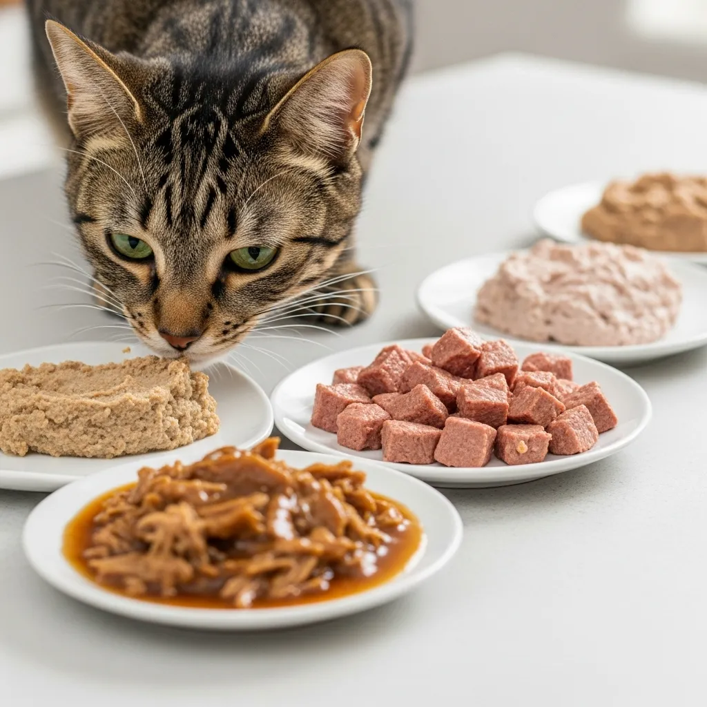 Different wet food textures to find what your picky cat prefers