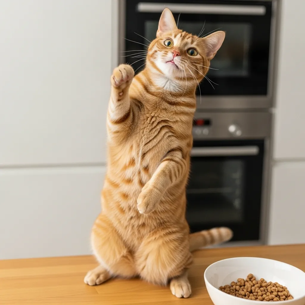 Classic orange cat behavior – bold, food-motivated, and unapologetic