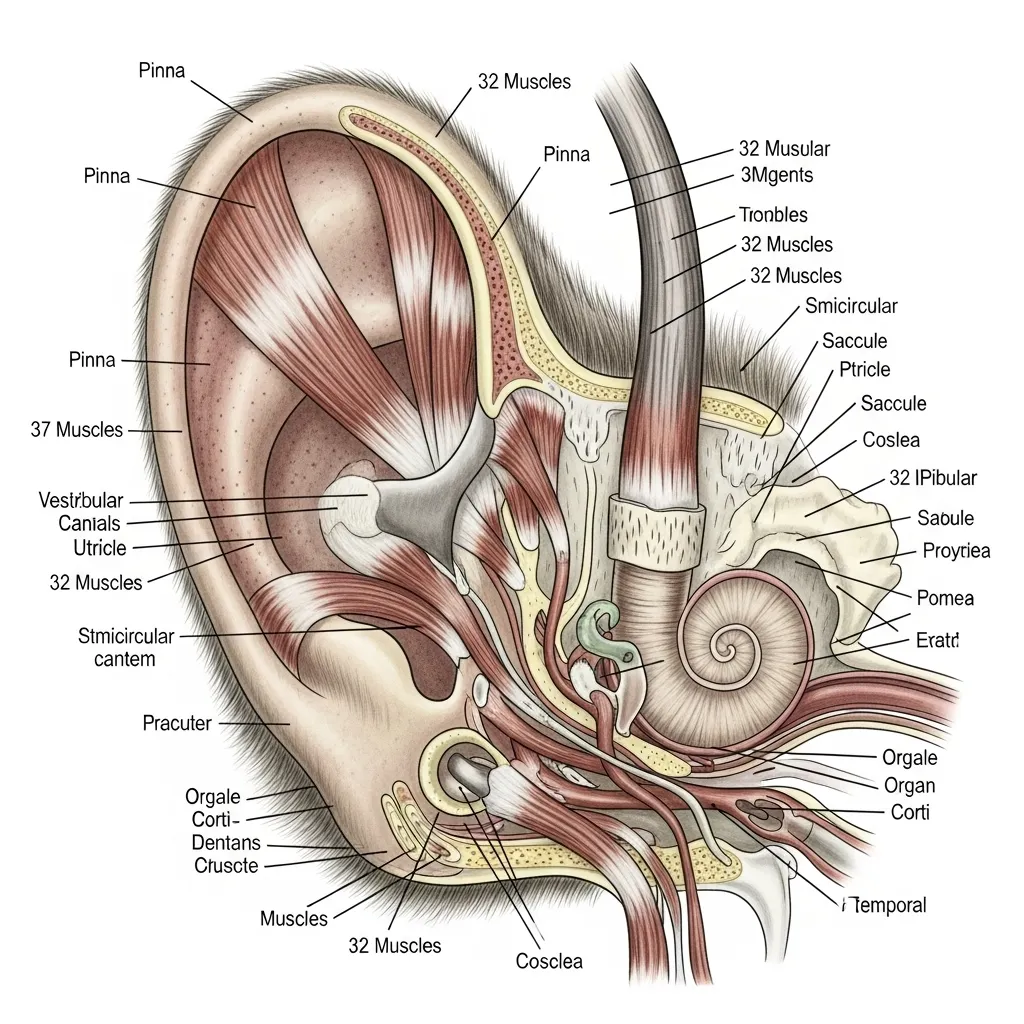  Cat ear anatomy showing the 32 muscles that allow independent rotation and superior sound collection
