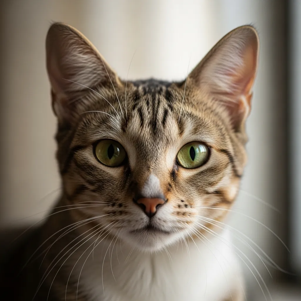 Cat with ears rotated forward demonstrating acute feline hearing abilities